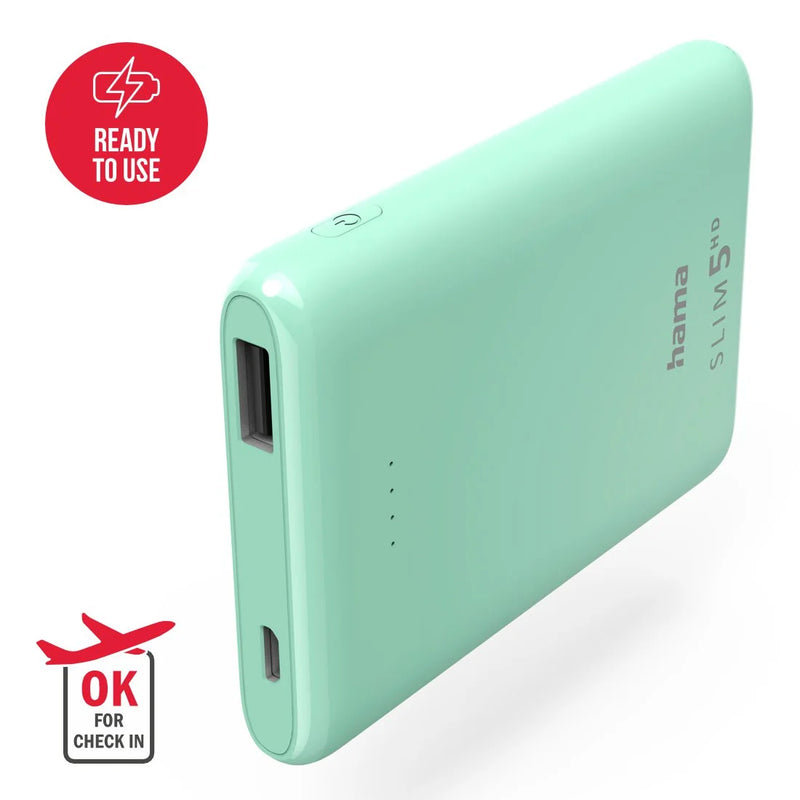 Hama powerbank SLIM 5HD, 5000mAh, zielony