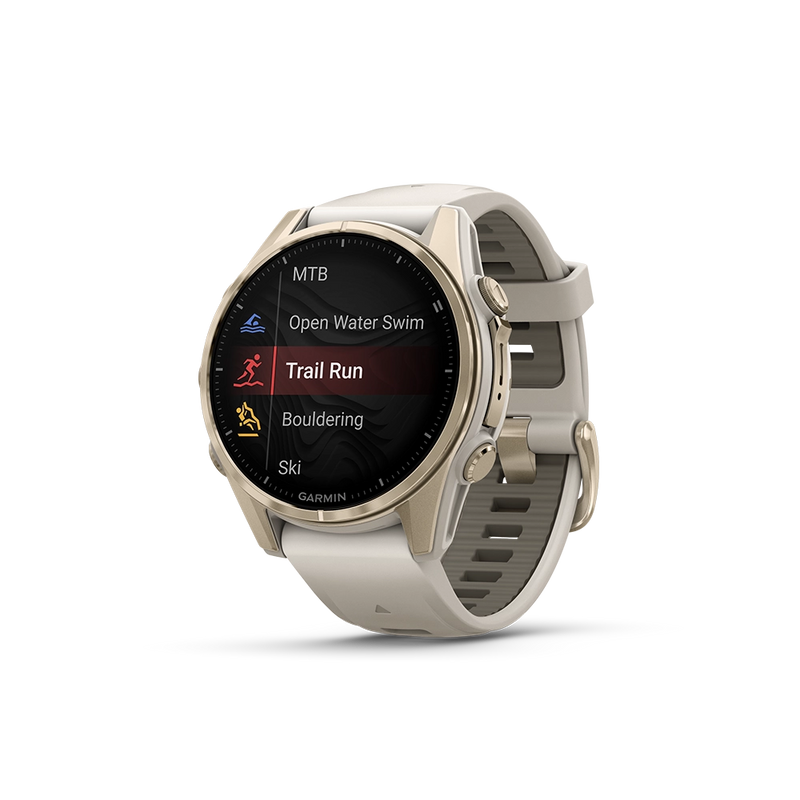 Garmin Fenix 8 AMOLED Sapphire 43mm; kolor Soft Gold z paskiem Fog Grey