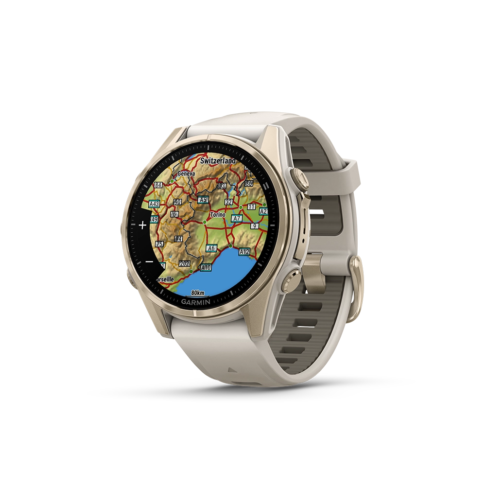 Garmin Fenix 8 AMOLED Sapphire 43mm; kolor Soft Gold z paskiem Fog Grey