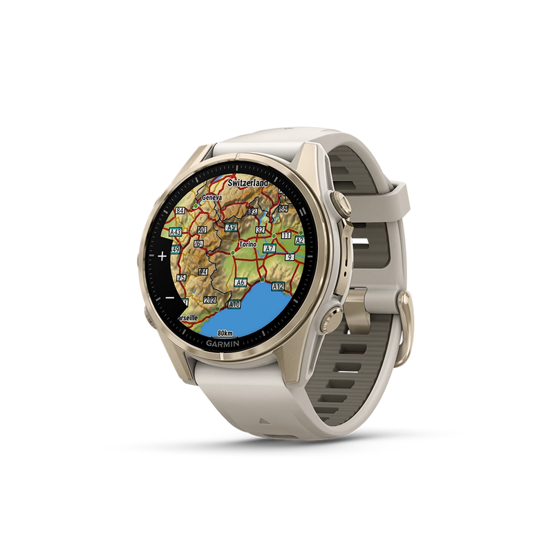 Garmin Fenix 8 AMOLED Sapphire 43mm; kolor Soft Gold z paskiem Fog Grey