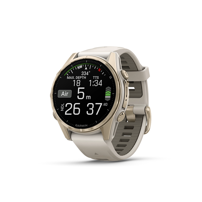 Garmin Fenix 8 AMOLED Sapphire 43mm; kolor Soft Gold z paskiem Fog Grey