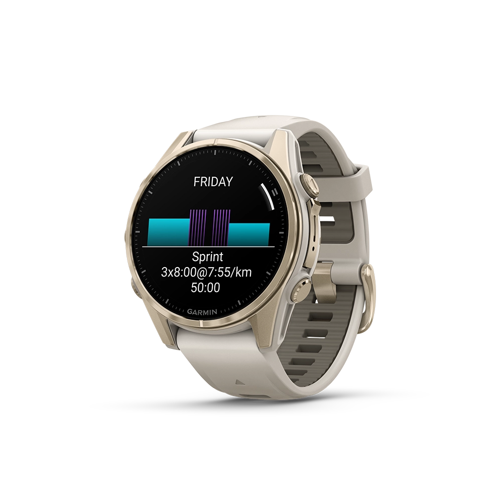 Garmin Fenix 8 AMOLED Sapphire 43mm; kolor Soft Gold z paskiem Fog Grey