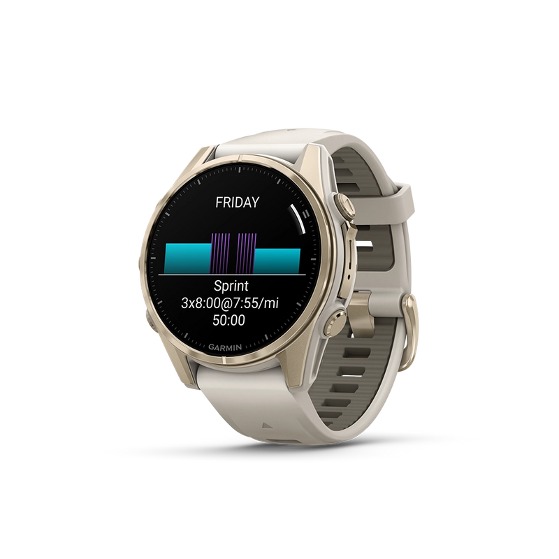 Garmin Fenix 8 AMOLED Sapphire 43mm; kolor Soft Gold z paskiem Fog Grey