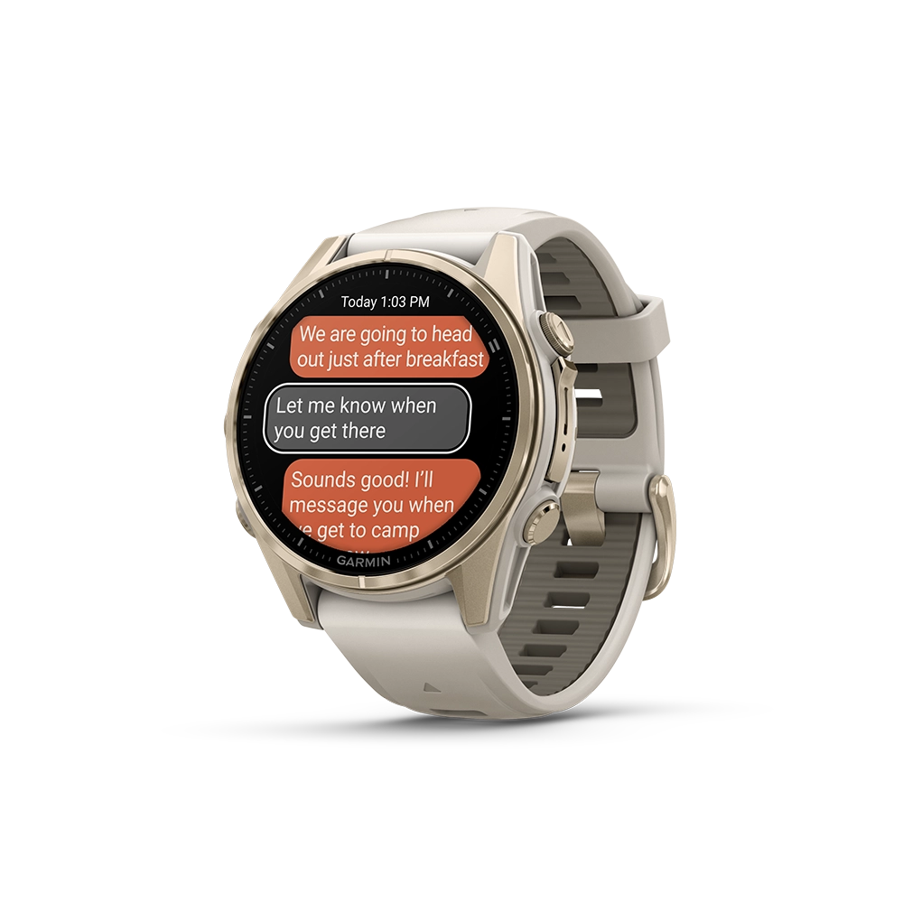 Garmin Fenix 8 AMOLED Sapphire 43mm; kolor Soft Gold z paskiem Fog Grey