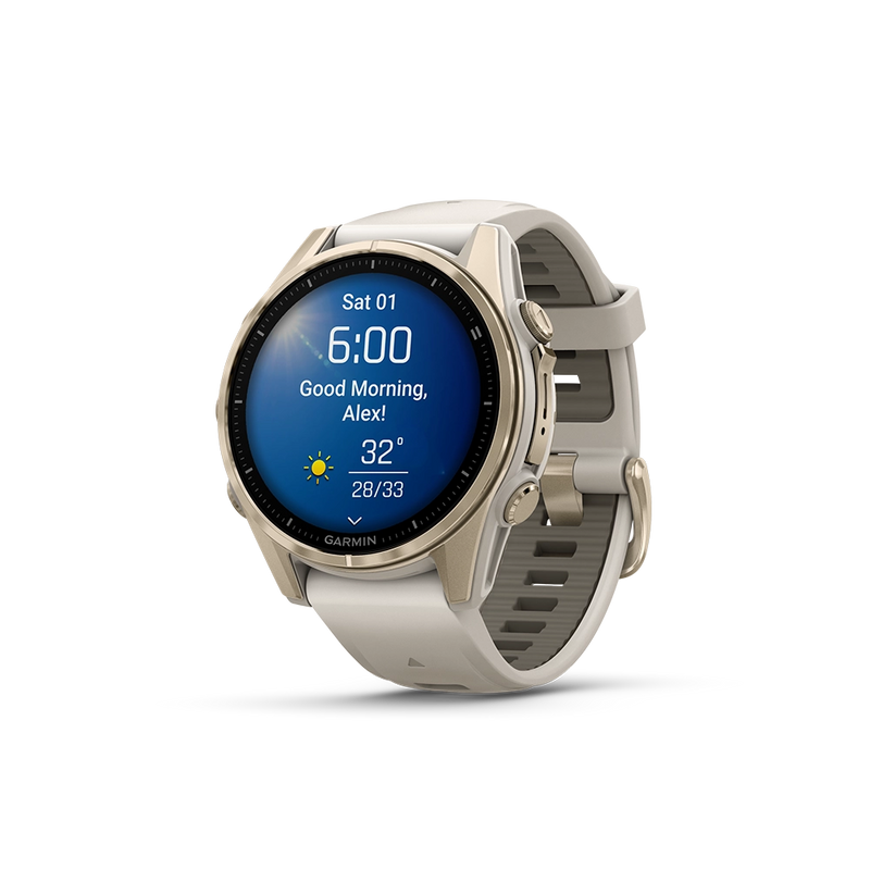 Garmin Fenix 8 AMOLED Sapphire 43mm; kolor Soft Gold z paskiem Fog Grey