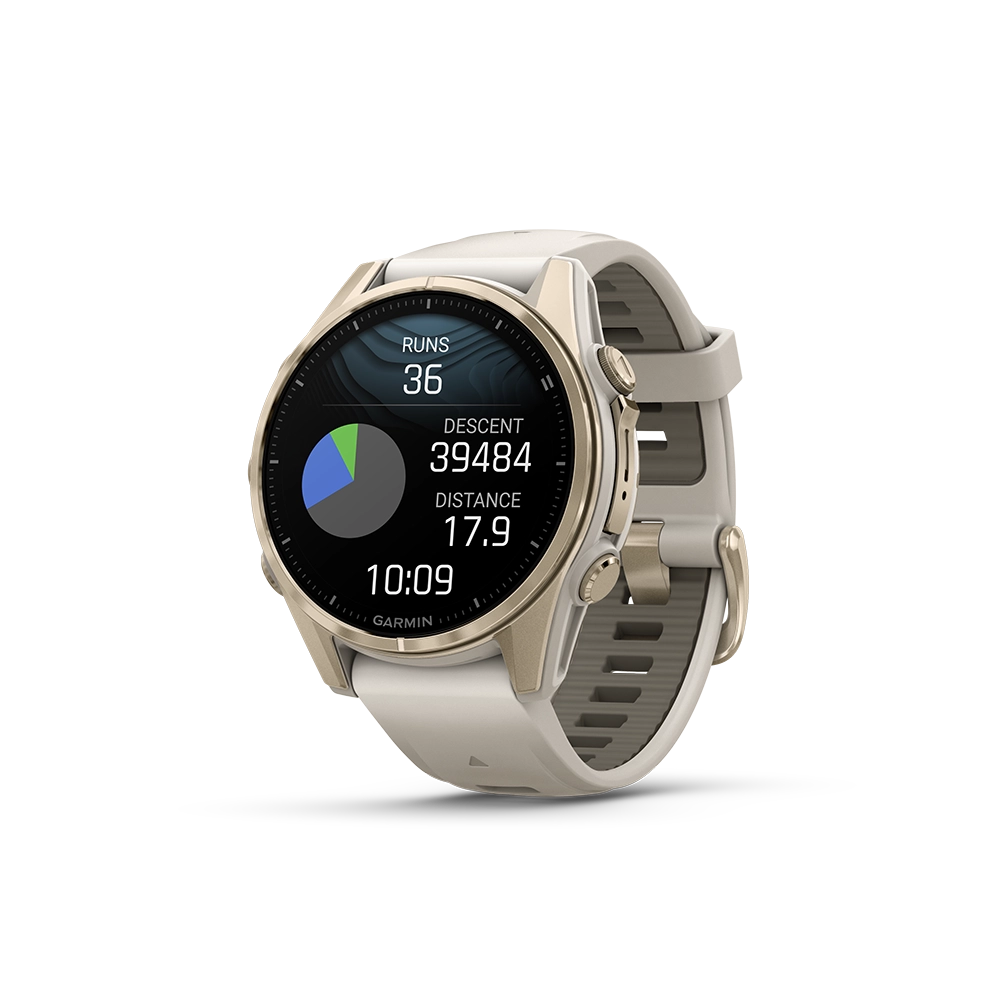 Garmin Fenix 8 AMOLED Sapphire 43mm; kolor Soft Gold z paskiem Fog Grey