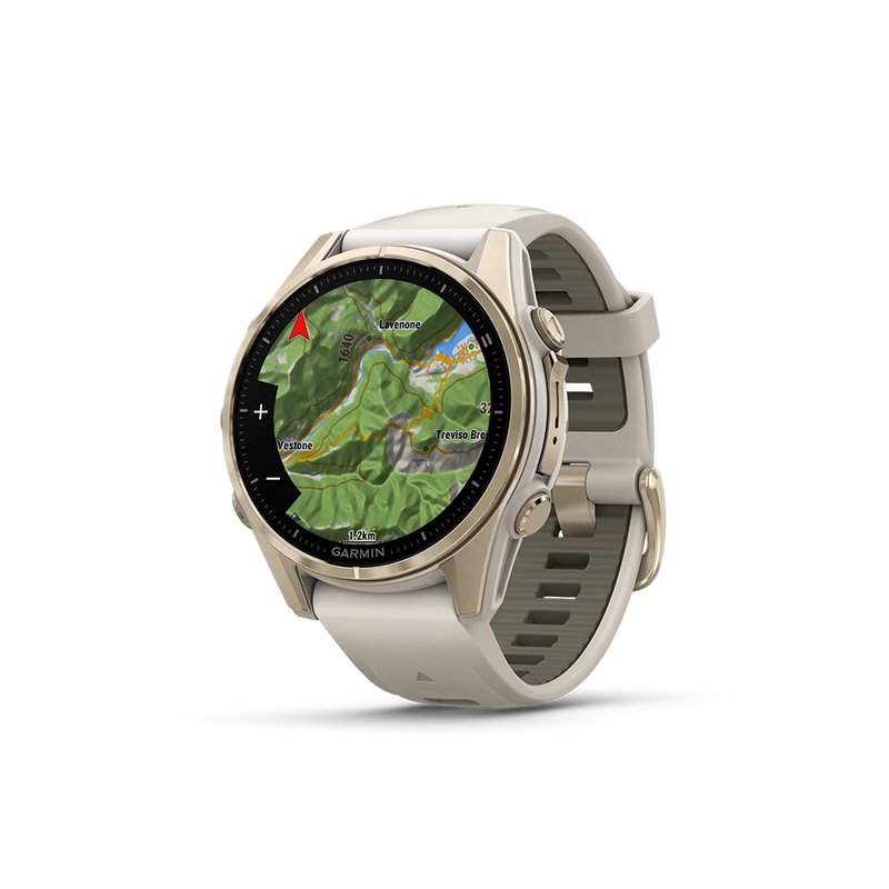 Garmin Fenix 8 AMOLED Sapphire 43mm; kolor Soft Gold z paskiem Fog Grey