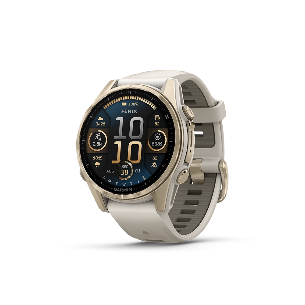 Garmin Fenix 8 AMOLED Sapphire 43mm; kolor Soft Gold z paskiem Fog Grey