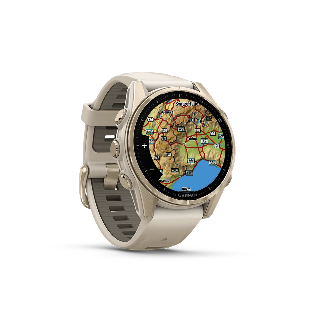 Garmin Fenix 8 AMOLED Sapphire 43mm; kolor Soft Gold z paskiem Fog Grey