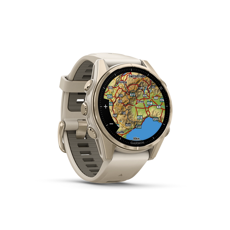 Garmin Fenix 8 AMOLED Sapphire 43mm; kolor Soft Gold z paskiem Fog Grey