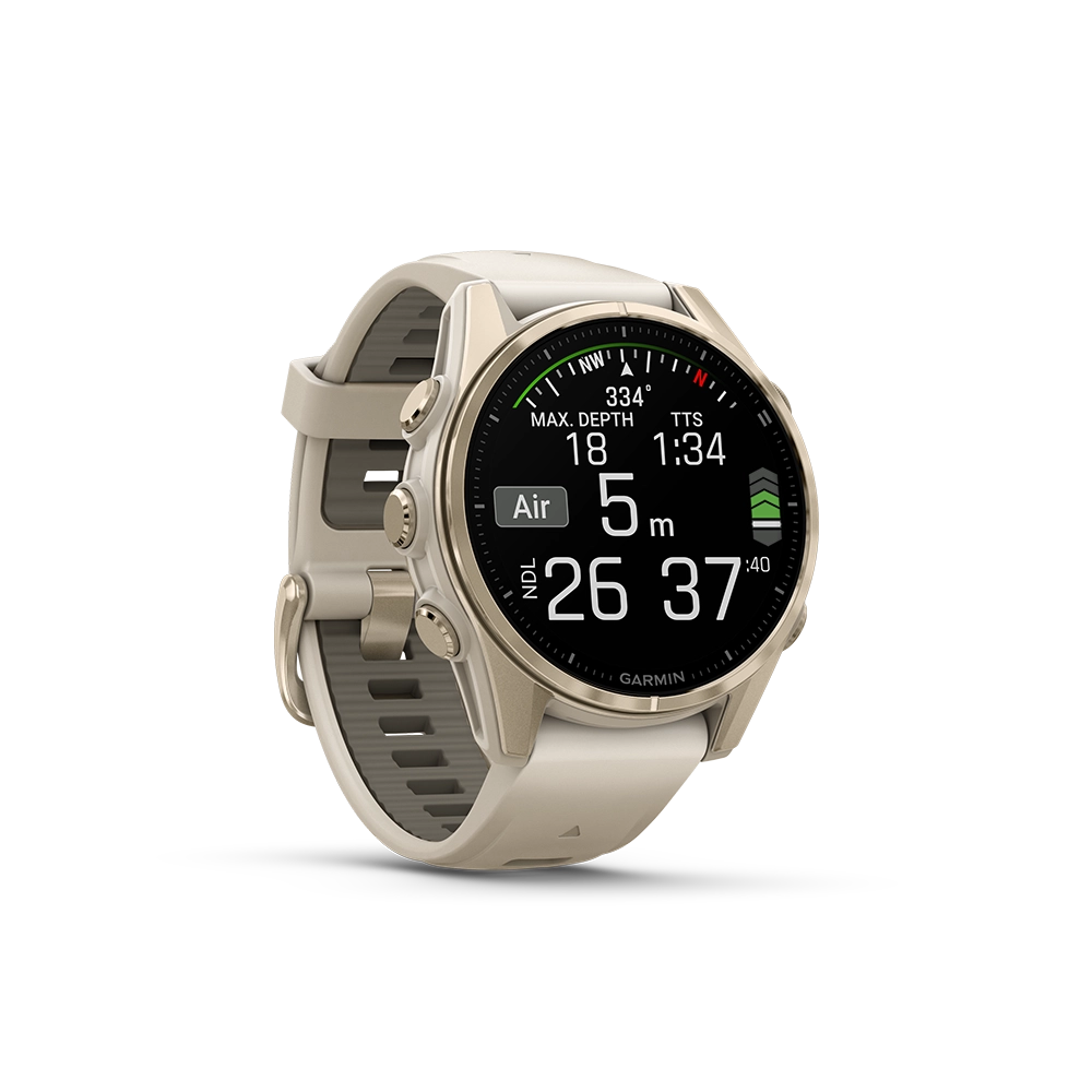 Garmin Fenix 8 AMOLED Sapphire 43mm; kolor Soft Gold z paskiem Fog Grey