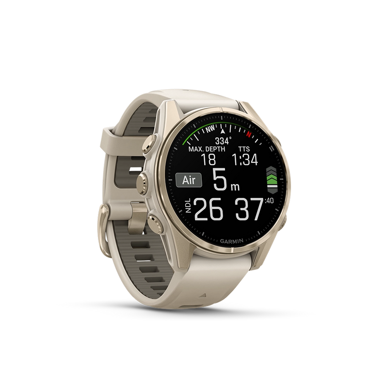 Garmin Fenix 8 AMOLED Sapphire 43mm; kolor Soft Gold z paskiem Fog Grey