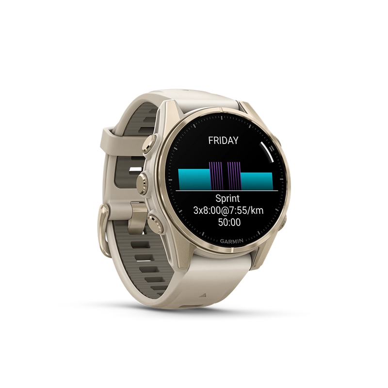 Garmin Fenix 8 AMOLED Sapphire 43mm; kolor Soft Gold z paskiem Fog Grey