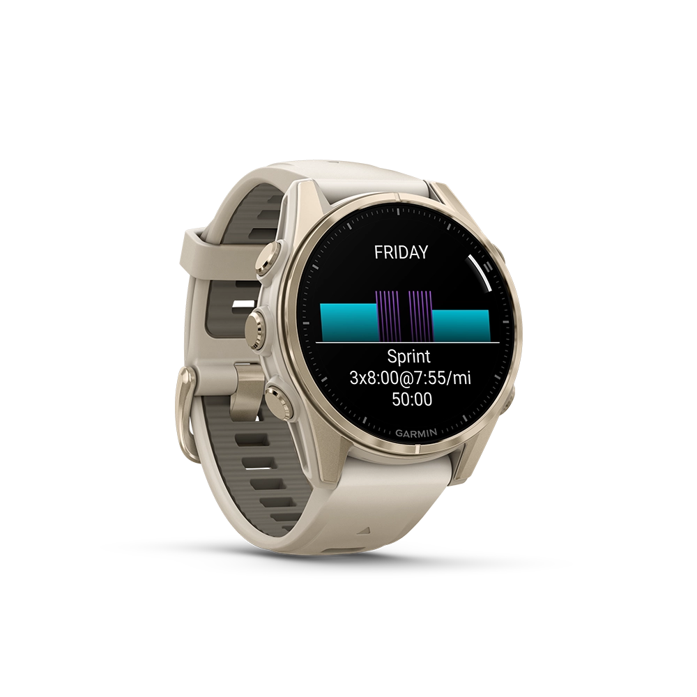 Garmin Fenix 8 AMOLED Sapphire 43mm; kolor Soft Gold z paskiem Fog Grey