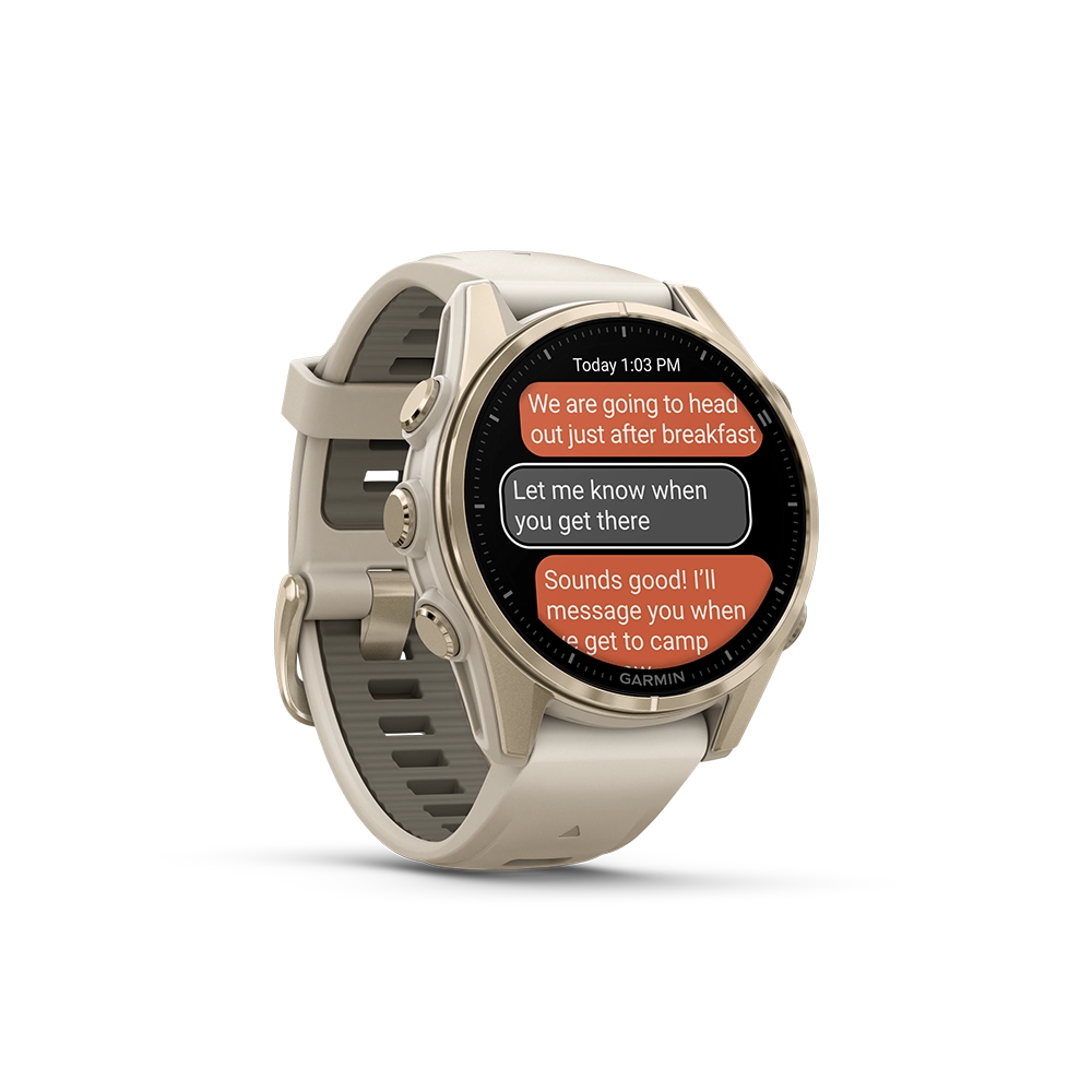 Garmin Fenix 8 AMOLED Sapphire 43mm; kolor Soft Gold z paskiem Fog Grey