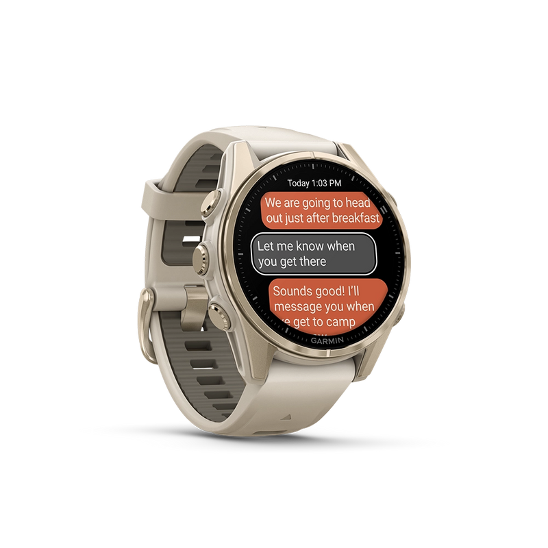 Garmin Fenix 8 AMOLED Sapphire 43mm; kolor Soft Gold z paskiem Fog Grey