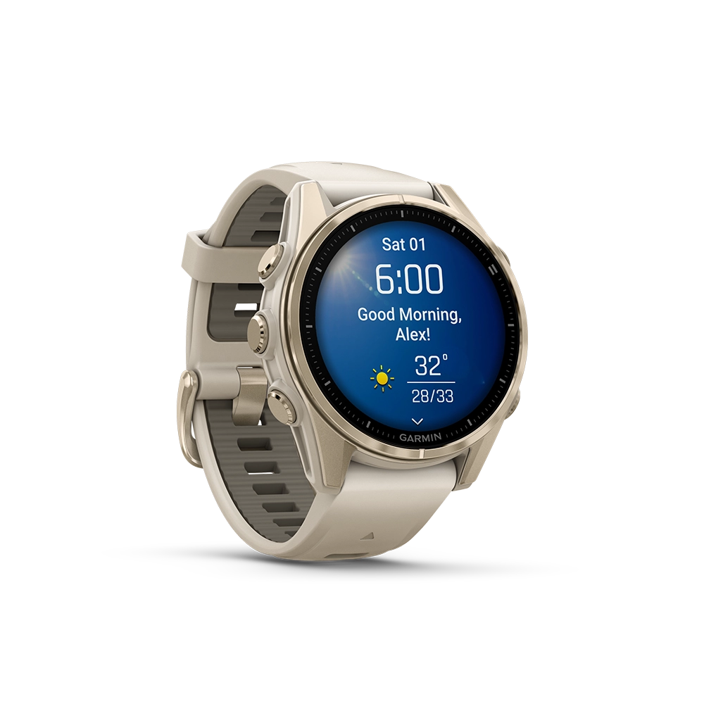 Garmin Fenix 8 AMOLED Sapphire 43mm; kolor Soft Gold z paskiem Fog Grey