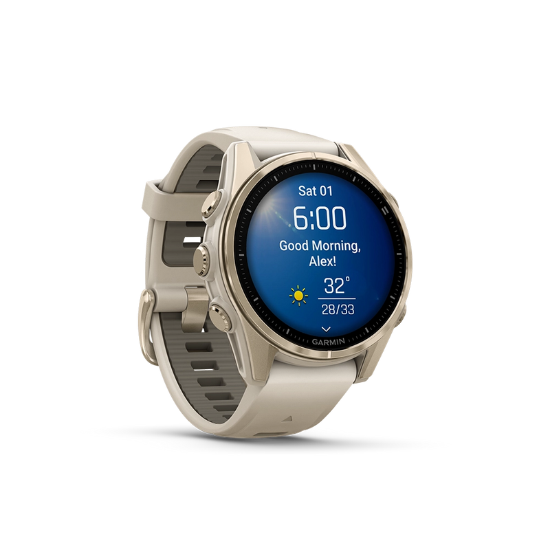 Garmin Fenix 8 AMOLED Sapphire 43mm; kolor Soft Gold z paskiem Fog Grey