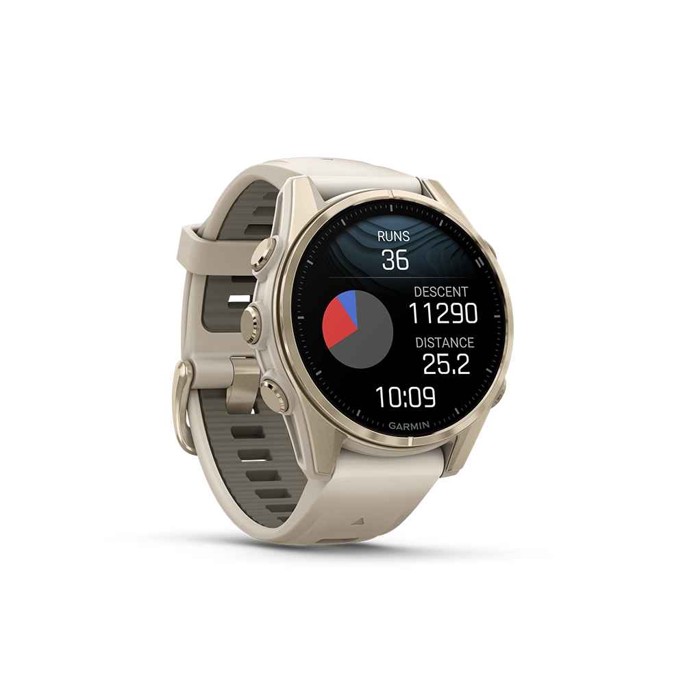 Garmin Fenix 8 AMOLED Sapphire 43mm; kolor Soft Gold z paskiem Fog Grey