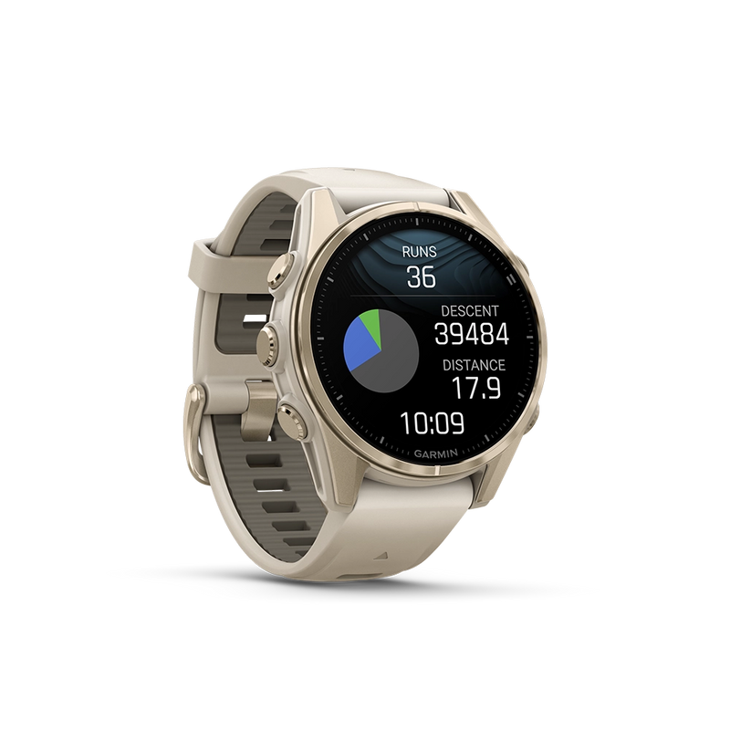 Garmin Fenix 8 AMOLED Sapphire 43mm; kolor Soft Gold z paskiem Fog Grey