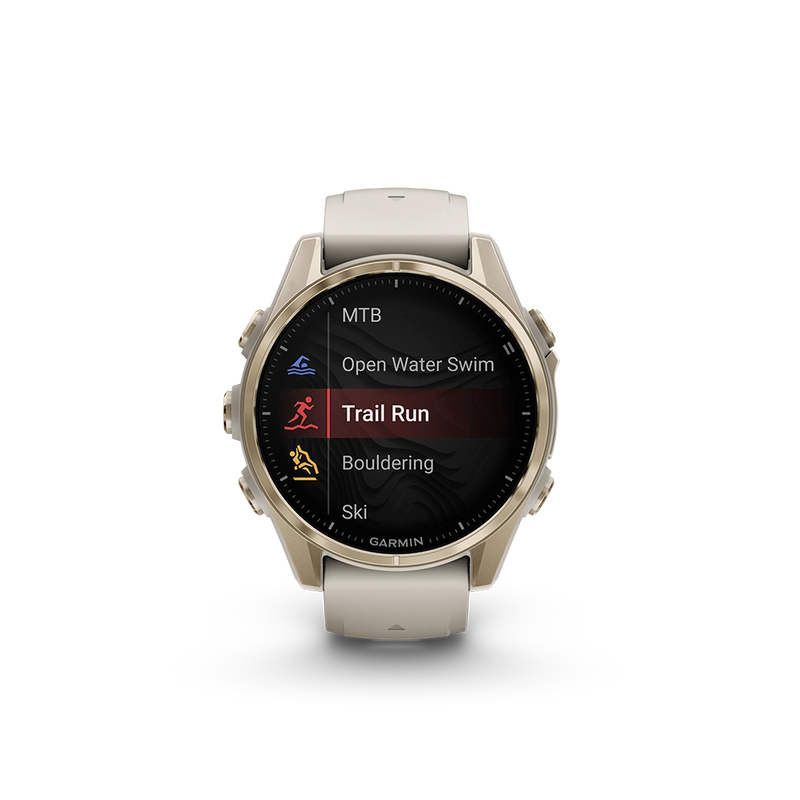 Garmin Fenix 8 AMOLED Sapphire 43mm; kolor Soft Gold z paskiem Fog Grey