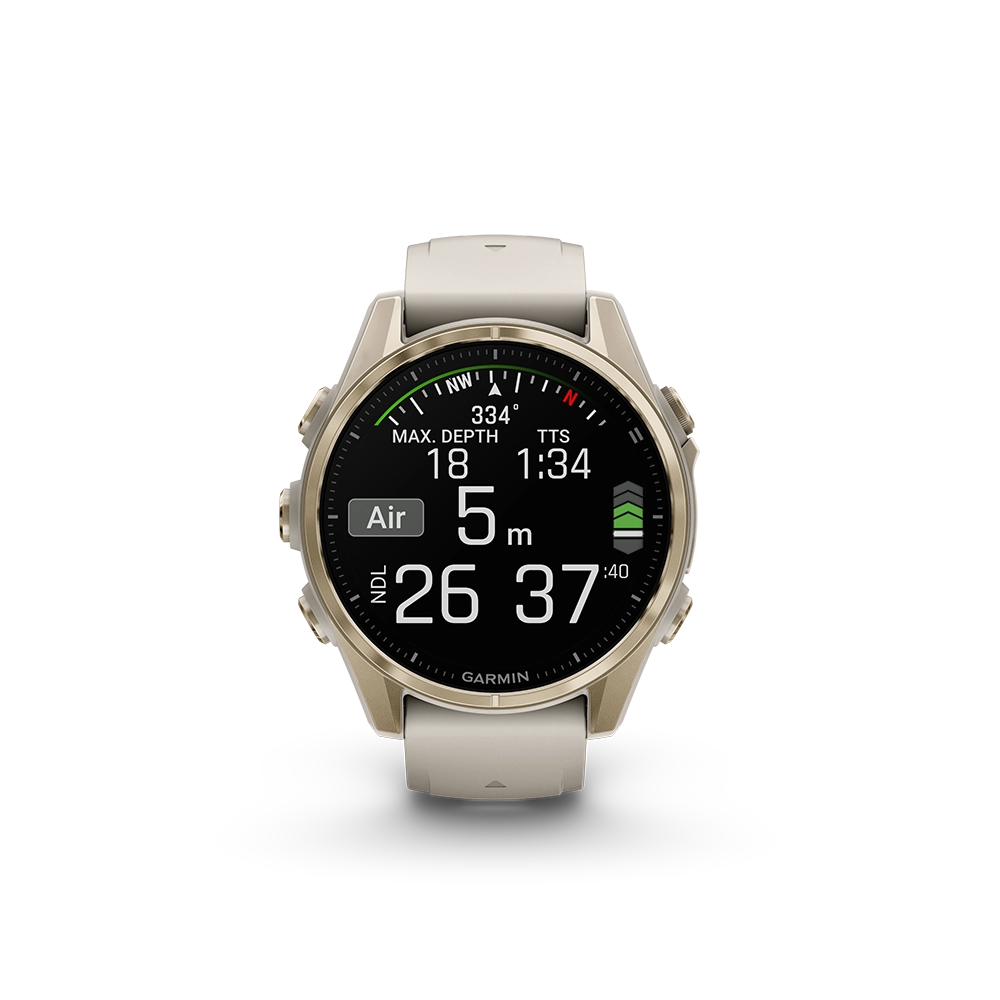 Garmin Fenix 8 AMOLED Sapphire 43mm; kolor Soft Gold z paskiem Fog Grey