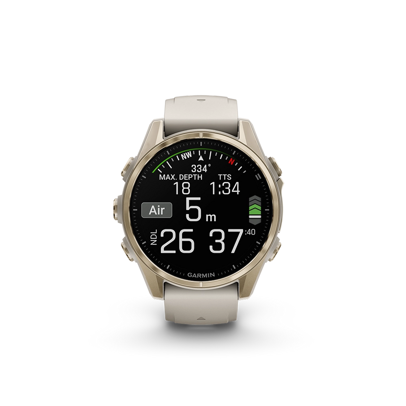 Garmin Fenix 8 AMOLED Sapphire 43mm; kolor Soft Gold z paskiem Fog Grey