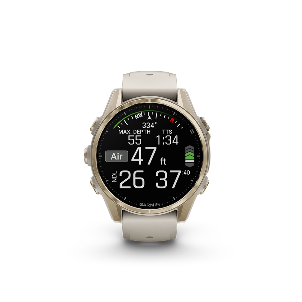 Garmin Fenix 8 AMOLED Sapphire 43mm; kolor Soft Gold z paskiem Fog Grey