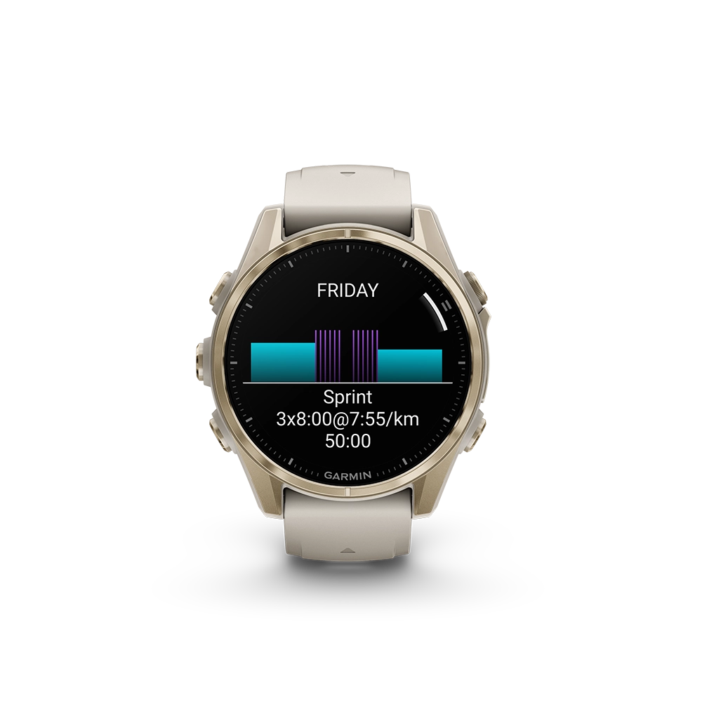 Garmin Fenix 8 AMOLED Sapphire 43mm; kolor Soft Gold z paskiem Fog Grey