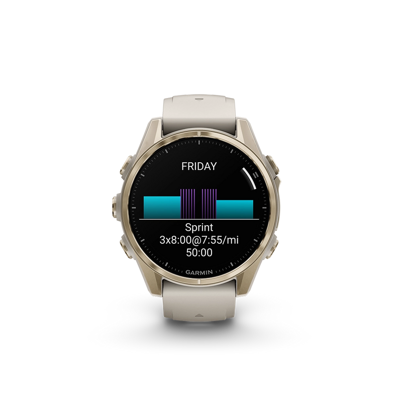 Garmin Fenix 8 AMOLED Sapphire 43mm; kolor Soft Gold z paskiem Fog Grey