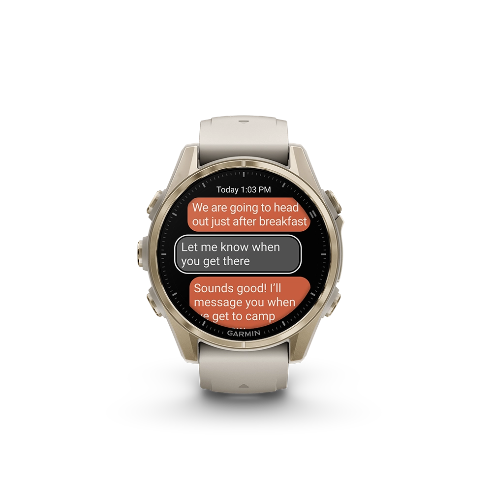 Garmin Fenix 8 AMOLED Sapphire 43mm; kolor Soft Gold z paskiem Fog Grey