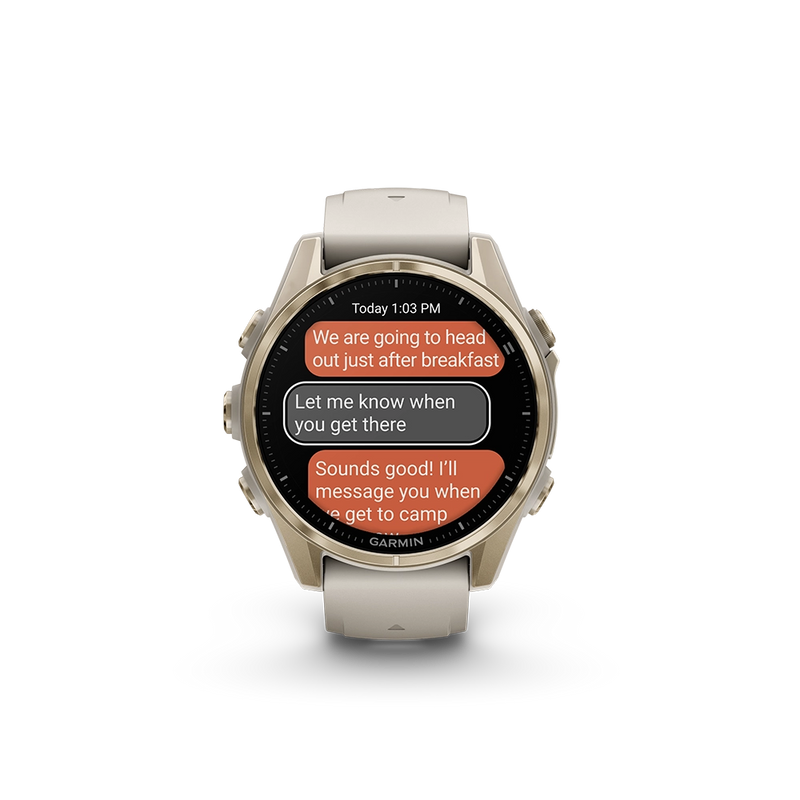 Garmin Fenix 8 AMOLED Sapphire 43mm; kolor Soft Gold z paskiem Fog Grey