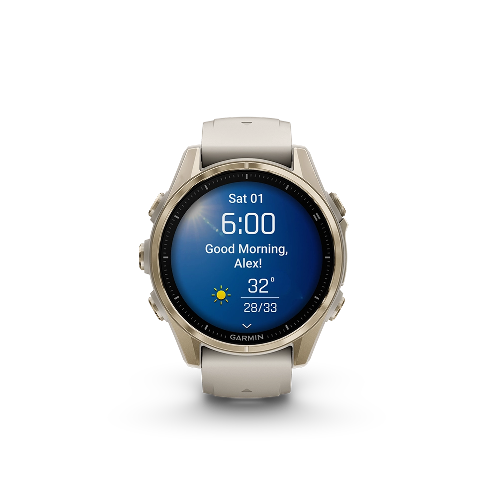 Garmin Fenix 8 AMOLED Sapphire 43mm; kolor Soft Gold z paskiem Fog Grey