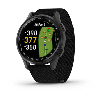 Garmin Approach S50  Aluminiowy bezel w kolorze Slate z czarnym, nylonowym paskiem ComfortFit