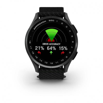 Garmin Approach S50  Aluminiowy bezel w kolorze Slate z czarnym, nylonowym paskiem ComfortFit