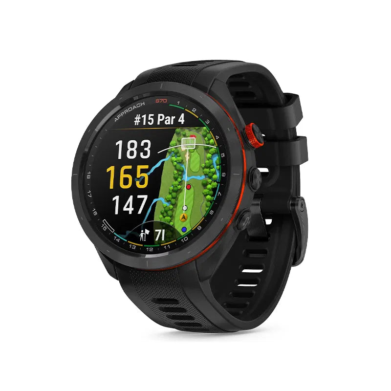 Garmin Approach® S70 – 47 mm, Czarna ceramiczna ramka i czarna silikonowa opaska