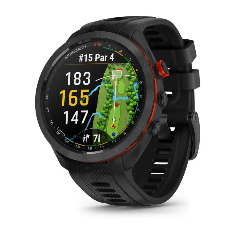 Garmin Approach® S70 – 47 mm, Czarna ceramiczna ramka i czarna silikonowa opaska